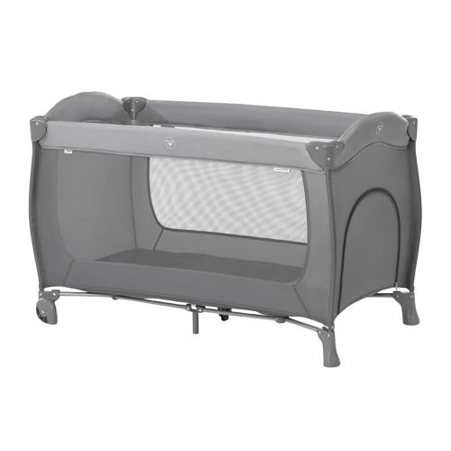 Hauck Sleep N Play Go Plus Portable Baby Travel Cot with Wheels, Mattress, Large Viewing Windows, and Side Exit for Babies and Toddlers, Gray
