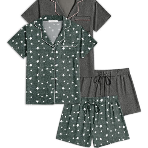 Ekouaer 2 Pack Womens Pajamas Set Button Down Summer Sleepwear Short Sleeve Comfy Pjs Loungewear Set