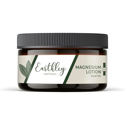 Earthley Wellness, Magnesium Lotion, Parent's Picks Award-Winner, Magnesium Cream for Promoting Relaxation, Rest & Muscle Recovery, Natural, Non-Itchy, Fast-Absorbing Formula (6oz, Sensitive)
