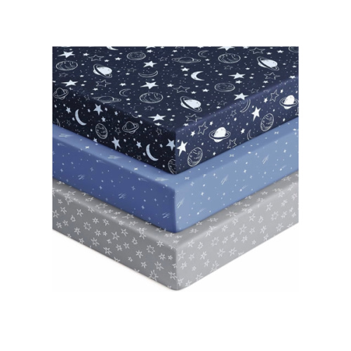 Baby Crib Sheets for Boys Girls, Fitted Crib Sheet Neutral 3 Pack for Standard Crib and Toddler Mattress, Breathable Soft Microfiber Baby Sheet 28x52x8in Blue Gray Planet