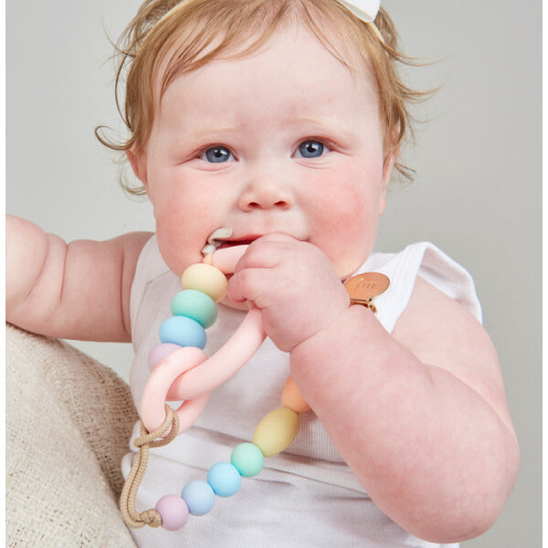 Rainbow Sherbet Arch Ring Teether + Clip Set - January Moon | Maisonette