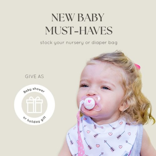 Tadpoles Pacifier Clip Set - Four Clips Plus Binky Case - Pink and Gray Prints