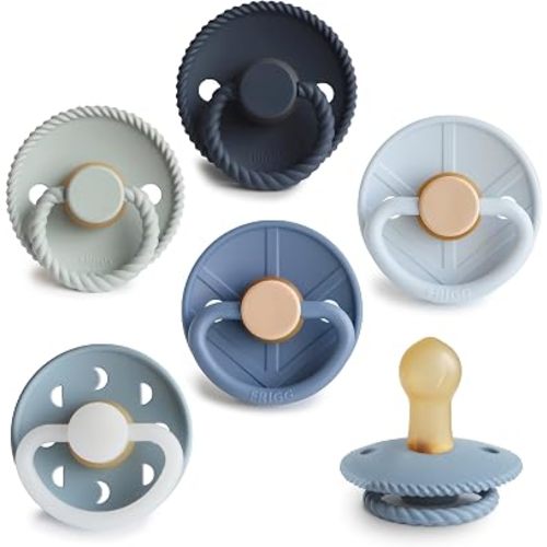 FRIGG Natural Rubber Baby Pacifier 6-Pack Endless Sea | Made in Denmark | BPA-Free (0-6 Months)