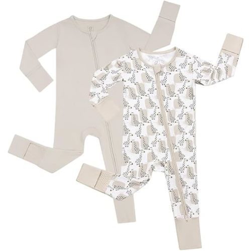 Bamboo Baby Boy Sleeper with Mitten Cuffs, Footless Soft Zippy Pajamas, Sleep N' Play Romper 0-18 Months