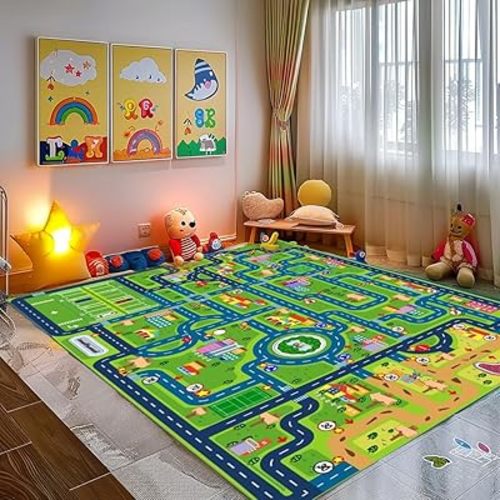 Car Rug Play Mat, Kids Carpet City Map for Bedroom Classroom, Extra Large Thick (59X39.4 Inch)