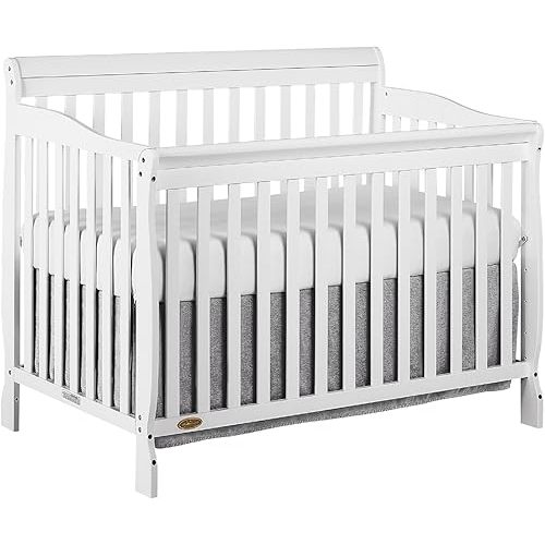 Dream On Me Ashton 4-In-1 Convertible Crib In White, Greenguard Gold, JPMA Certified, Non-Toxic Finishes, Features 4 Mattress Height Settings, Made Of Solid Pinewood