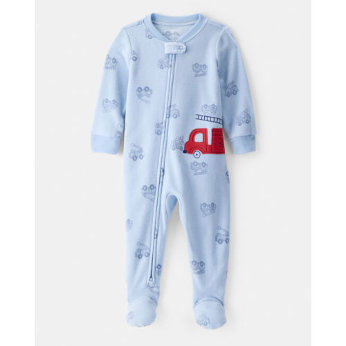 Baby Boy Firetruck Print Loose Fit 2-Way Zip 1-Piece Pajamas - Blue - Carter's | Carter's
