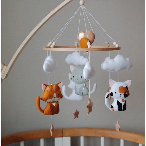 Personalized Kitten Baby Mobile: Handmade Felt Nursery Decor