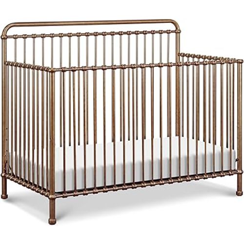 NAMESAKE Winston 4-in-1 Convertible Crib - GREENGUARD Gold Certified Metal Baby Crib Convertible to Toddler Bed, Daybed, Full Size Bed w/ 4 Mattress Heights - Vintage Gold Bedside Crib for Baby
