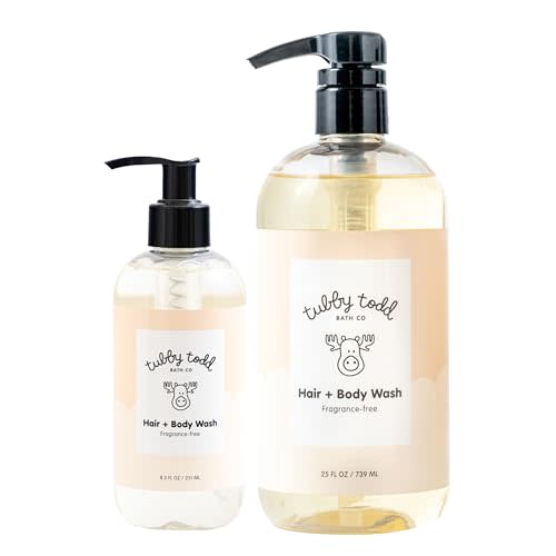 Tubby Todd Hair + Body Wash - Baby Shampoo and Body Wash - Gentle, Natural Baby Was for Newborns, Babies, and Toddlers - Non-Toxic and Hypoallergenic - Fragrance-Free, 2 Pack, 8.5oz & 25oz