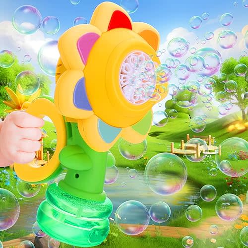 Seven Color Flower Bubble Machine,7 Color Sunflower Rechargeable Bubble Blower with Lights for Kids Ages 4-8,Toddlers 3 and up Automatic Bubble Maker for Bathtub Bath,Summer Outdoor Toys