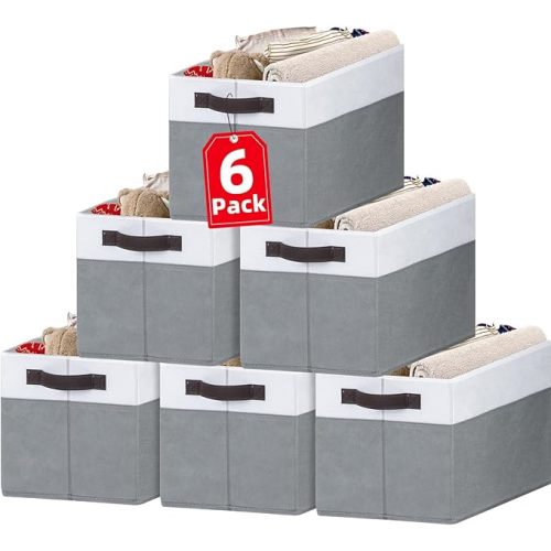 Criusia Closet Organizers and Storage Baskets - 6 Pack Shelf Organizer Bins with Handles - Clothes Storage Bins for Bedroom Nursery Home Closet Organization - Blanket Toy Storage Organizer
