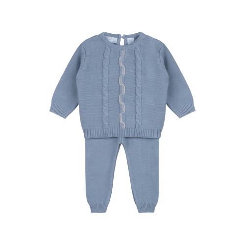 Cable Knit Cotton Sweater & Pants Set, 12M