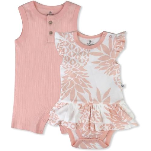 HonestBaby Romper and Ruffle Bodysuit Dress 100% Organic Cotton for Infant Baby and Toddler Girls