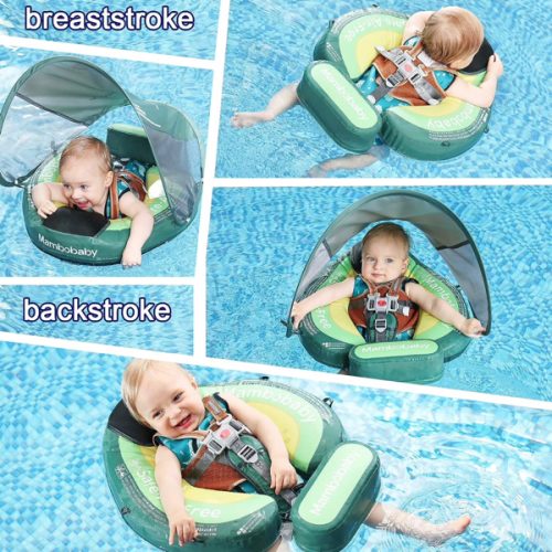 Mambobaby Float Newest Baby Pool Float with Canopy UPF 50+, Non Inflatable Baby Floats for Swim Pool, Add Tai Size Improved Baby Floatie for Aged 3-24 Months Infants Swimming Training