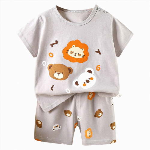Hessimy Toddler Boy 2-Piece Summer Outfit Set Soft Short Set with Cute Cartoon Print Shorts for Daily Wear, Daily Play(Grey,18-24 Months)