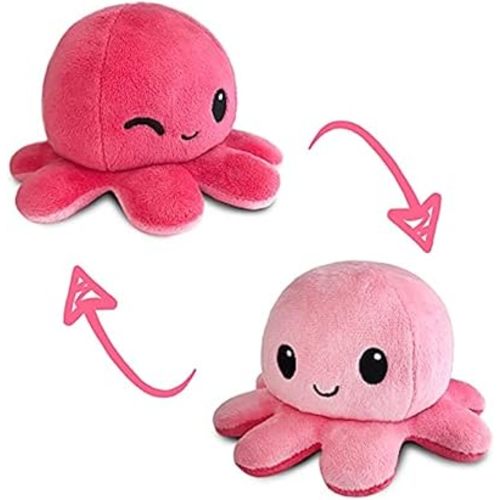 TeeTurtle - The Original Reversible Octopus Plushie - Light Pink Happy + Dark Pink Wink - Cute Sensory Fidget Stuffed Animals That Show Your Mood