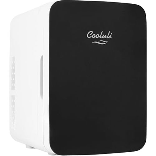 Cooluli 10L Mini Fridge for Bedroom, Car, Office Desk & Dorm - Portable Thermoelectric Cooler & Warmer for Food, Drinks, Skincare - AC/DC Refrigerator with Glass Front, Black