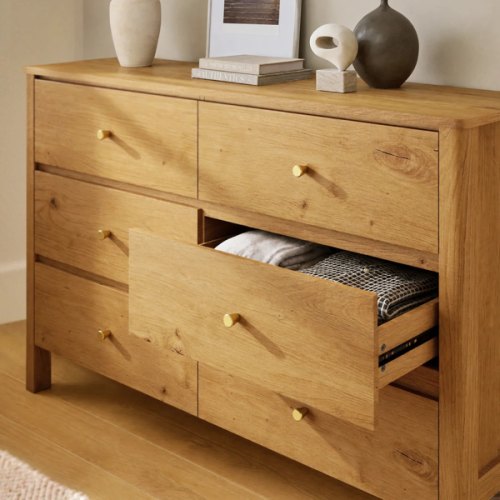 Latitude Run® Fluted 6-Drawer Dresser 49.6'' Wide Wood Chest With Metal Handle | Wayfair