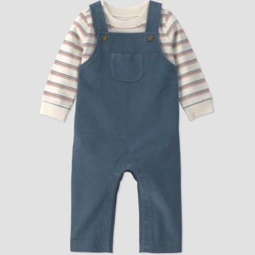 Carter's Just One You® Baby Boys' 2pc Long Sleeve Striped Bodysuit and Cord Overalls Set - Blue 3M