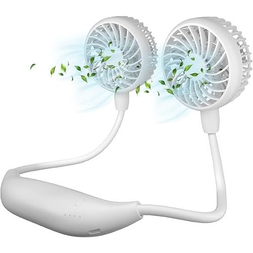 HandFan Upgraded Neck Fan with 5000mAh Rechargeable Battery, 26H Longest Runtime - 6 Speeds Visible Blades Portable Fan, 360° Flex Neck for Park/Game/Travel, Safety Grille & Hair Protection (White)