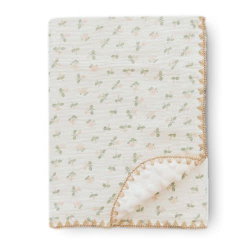 Baby Swaddel Blanket Cotton Muslin Thick Bath Towel Dotted Backing Double Layer Receiving Blanket 40"x40" (Little Pink Flower)