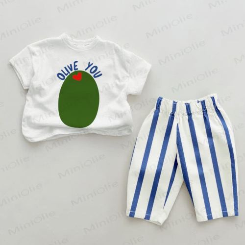 OLIVE YOU Baby Love 2-piece Blue Vertical Striped Set