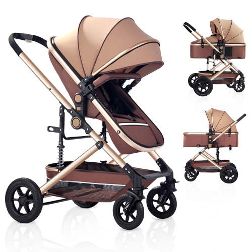 OEIKPFN Baby Stroller, Reversible Bassinet, Foldable Travel Stroller for Newborn, All Terrain, Khaki