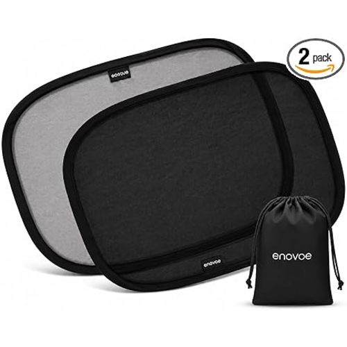 2-Pack Car Window Shades by Enovoe - 19" x 12" in Side Window Cover for SUVs, Sedans, and Trucks - Protects Baby from UV Rays and Glare - Cling Design for Easy Use - Plain
