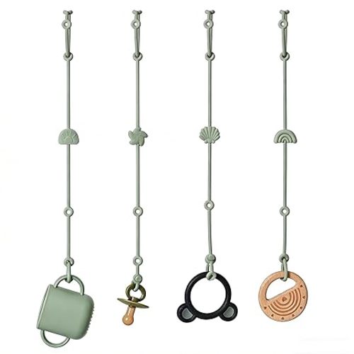 Andy Bear Toy Straps for Baby Toy Safety Straps Silicone High Chair Toys Straps Toddler Bottle Straps for Strollers, High Chair, Cribs, Car Seat, Stroller Accessories, Baby Pacifier Clip-Sage