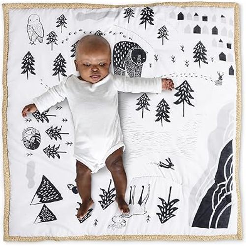 Wee Gallery Explore Playmat for Babies - Reversible Large Washable Floor Mat for Newborn, Infant, Baby, for Tummy Time Activities, Play, Travel and Development, Organic Fabric, High Contrast Animals