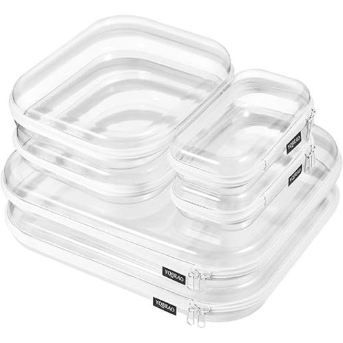 6 Pack Clear Hard Shell Zipper Case (2 Small, 2 Medium, 2 Large), See-Through Hard Plastic Organizer Pouches with Zipper for Travel, Toiletries, Makeup, Electronics & Pencils - Crush-Resistant Storage