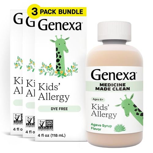 Genexa Kids Allergy Medicine | Clean Allergy Relief for Children | Treats Runny Nose, Sneezing & Itching | Non-GMO | 12.5mg Diphenhydramine HCl 4 fl oz | Organic Agave Syrup Flavor | 3 Pack, Ages 6+