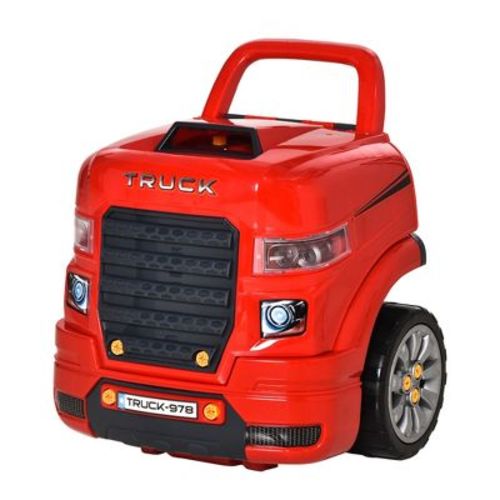 Qaba Mechanic Kids Truck Engine Toy Set, Car Service Playset, Engine Disassembly Play Workshop, 61 Pieces, Steering Wheel, Horn for 3-5 Years, Red