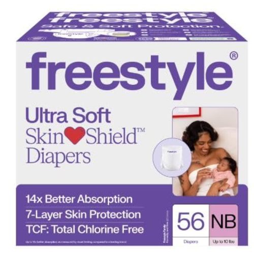Free~Style Hyper Absorbent Ultra Soft TCF Baby Diapers, Size Newborn, 56 Count