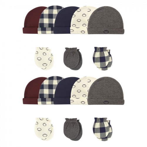 Hudson Baby Infant Boy Cotton Cap and Scratch Mitten Set, Football 16-Piece, 0-6 Months