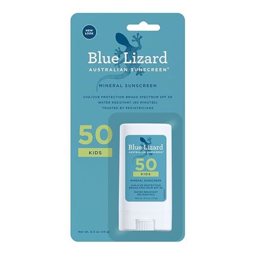 BLUE LIZARD Mineral Sunscreen Stick with Zinc Oxide SPF 50+ Water Resistant UVA/UVB Protection Easy to Apply Fragrance Free, Kids, Unscented, 0.5 oz