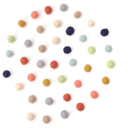 Glaciart One Felt Ball Garland - Pom Pom Garland - 12 Feet, 40 Balls, 9 Gender Neutral Colors, Nursery Decor, Bunting, Birthday Party Decorations, Easter, Photo Prop