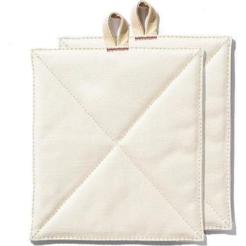 Caldo Canvas Kitchen Pot Holders - Insulated 100% Cotton Canvas Hot Pads for Oven- Heat Resistant- 2-Pack, 7” x 8” (Ecru)
