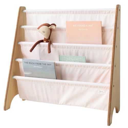 3 Sprouts Recycled Kids Bookshelf, Holds 35 Books, 4-Tier, Pink | Space-saving bookshelf, Children's room, Toddler bookcase organizer, Ages 3+, Book/toy storage, Front-facing, Covers visible