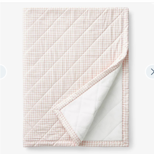 Ditsy Gingham Classic Cool Organic Cotton Percale Quilted Reversible Sherpa Stroller Blanket