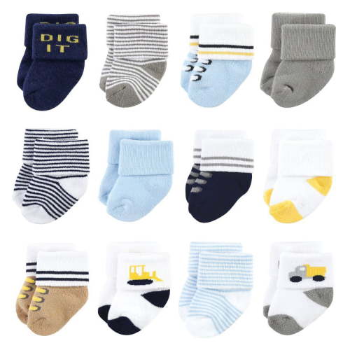 Luvable Friends Infant Boy Newborn and Baby Terry Socks, Bulldozer, 0-6 Months