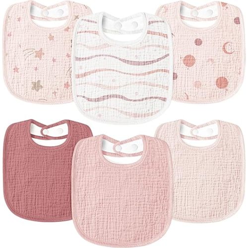 Susurration Muslin Baby Drool Bibs 6Pack Soft Square Adjustable Baby Bandana Bibs for Unisex Girls & Boys