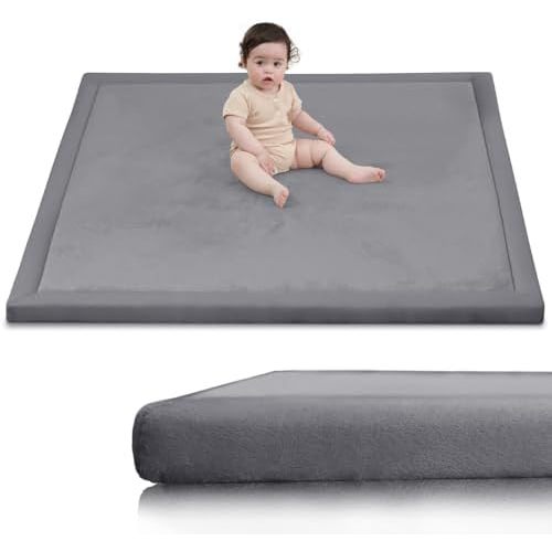 Huloo Sleep Ultra Soft Baby Play Mat for Floor,1.3" Thick Elasti-Foam 50x50 Playpen Mat for Toddlers Infant kids,Non-Slip Backing Safe for Crawling&Tummy Time,Tatami Style (Dark Grey)