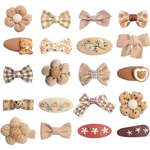 Girl Hair Clips Brown Flower Fabric Snap Hair Clips Fully Lined Alligator Clips Brown Bow Hair Accessories for Little Girl Teens Toddler Kids,20pcs
