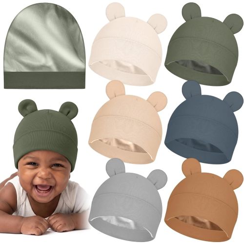 Shihanee 6 Pcs Satin Lined Newborn Hats Bonnet Soft Silk Satin Beanie Baby Infant Toddler Caps for 0-6 Months Baby Girls Boys