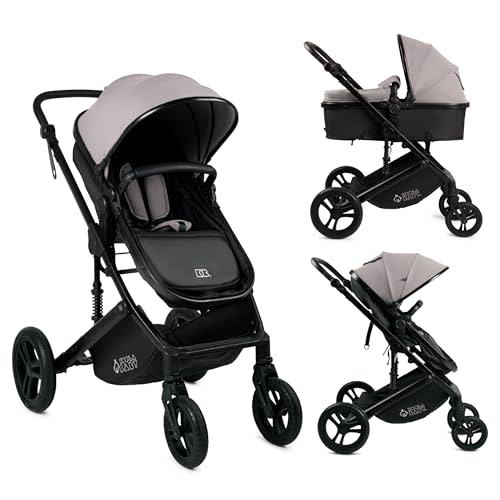 KOOLABABY 2-in-1 Foldable Baby Stroller – Newborn to Toddler Stroller with Extendable Canopy, 5-Point Harness & Large Storage Basket – One Hand Fold