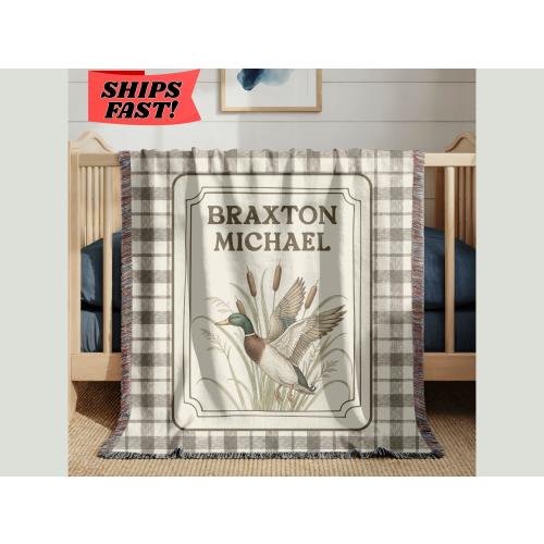 Personalized Woven Mallard Duck Baby Blanket Duck Blanket Custom Name Blanket Duck Nursery Blanket Newborn Baby Shower Gift