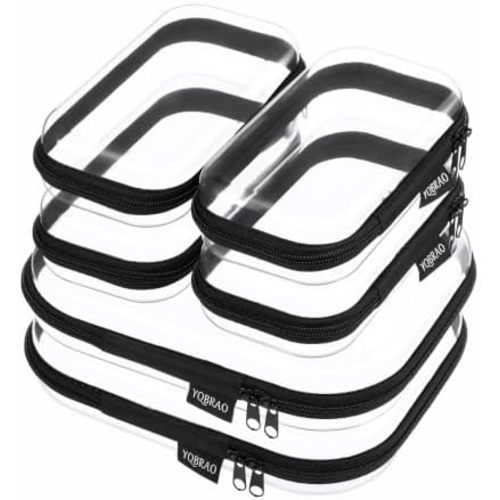 YQBRAO Clear Hard Shell Zipper Cases, 6 Travel Organizers, 2M 4S, Black