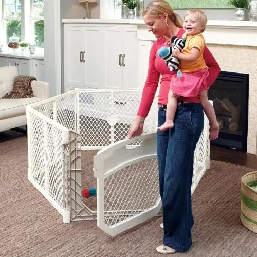 Toddleroo by North States Superyard Ultimate 6 Panel Free Standing Play Yard, Indoor or Outdoor Baby Playpen, Baby Fence. Made in USA. 5.5 feet Corner to Corner Play Pen (26" Tall, Ivory)